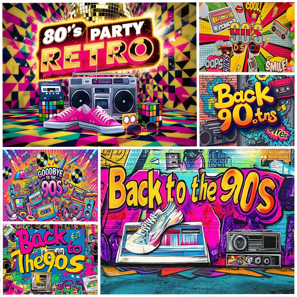 الرجعية العودة إلى 80s 90s الموسيقى ديسكو الطرف الديكور خلفية ضوء النيون الكتابة على الجدران أشرطة الطوب خلفية لوازم استوديو الصور