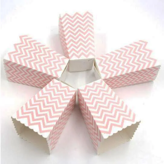 New 6/12/18Pcs Pink Dot Wave Striped Paper Popcorn Box Pop Corn Candy Sanck Favor Bag Xmas Wedding Kid Birthday Party Decoration