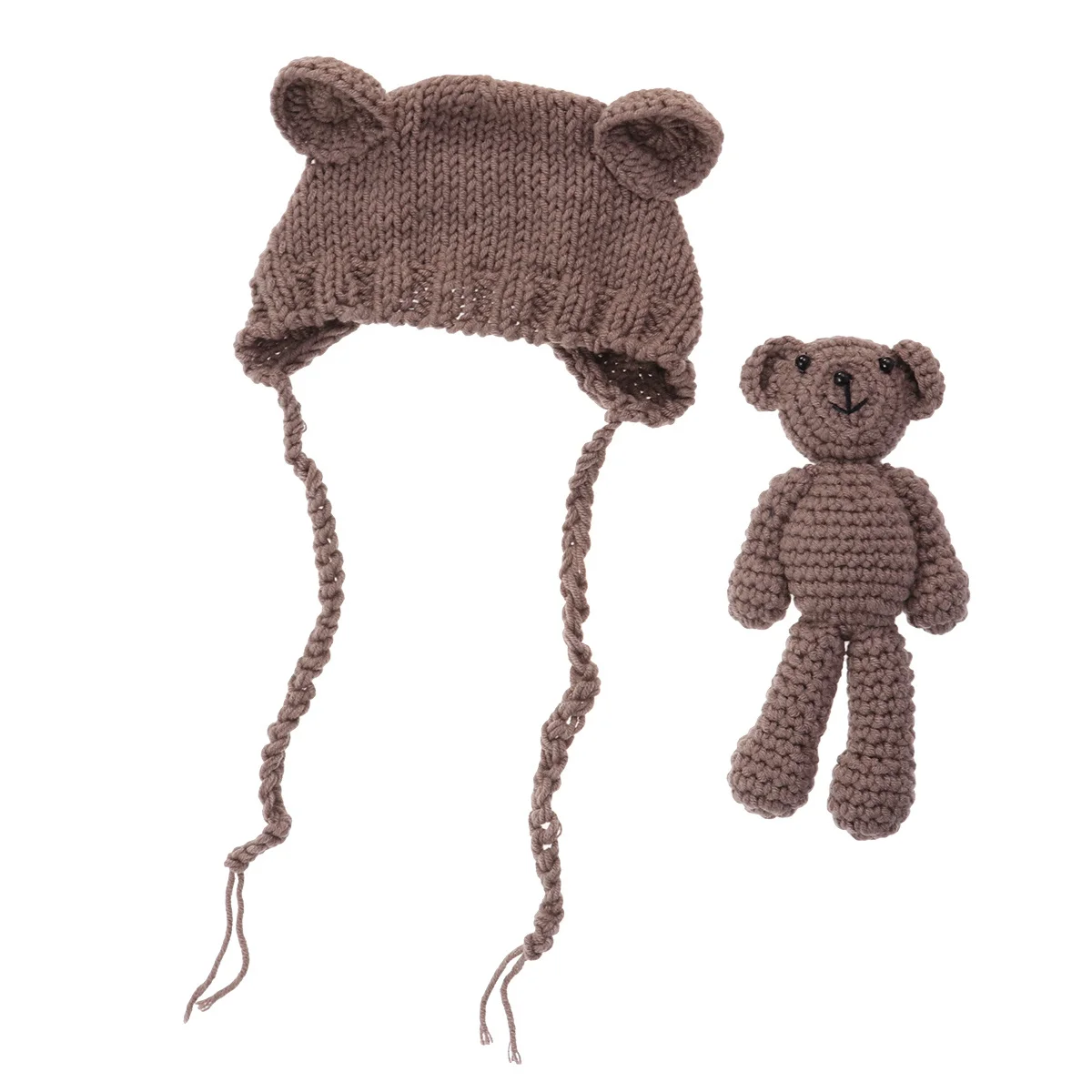 الوليد صور قبعة محبوك الدعامة ل 0-6 أشهر الأطفال جلسة التصوير مع الدب ملحق لطيف الأذن تصميم الطفل صور الدعائم #4