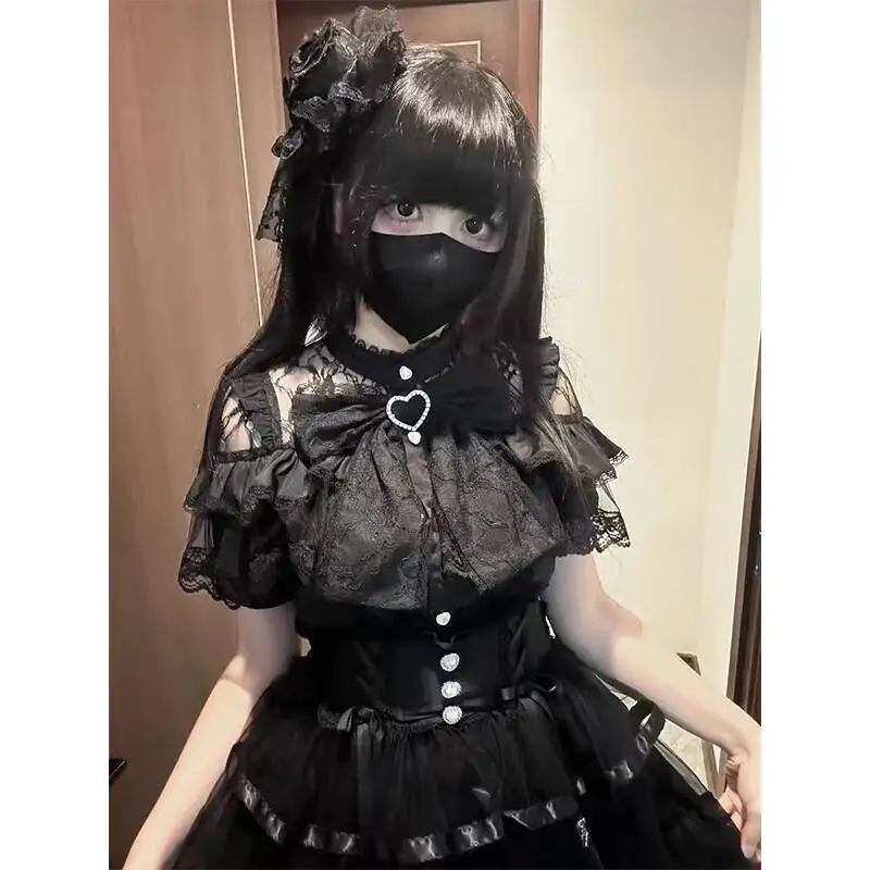 Kawaii Vrouwen Shirts Jirai Kei Lolita Y2K Leuke Japanse Stijl Blouse Elegante Lange Mouw Zoete Tops Casual Esthetische Shirt 2024