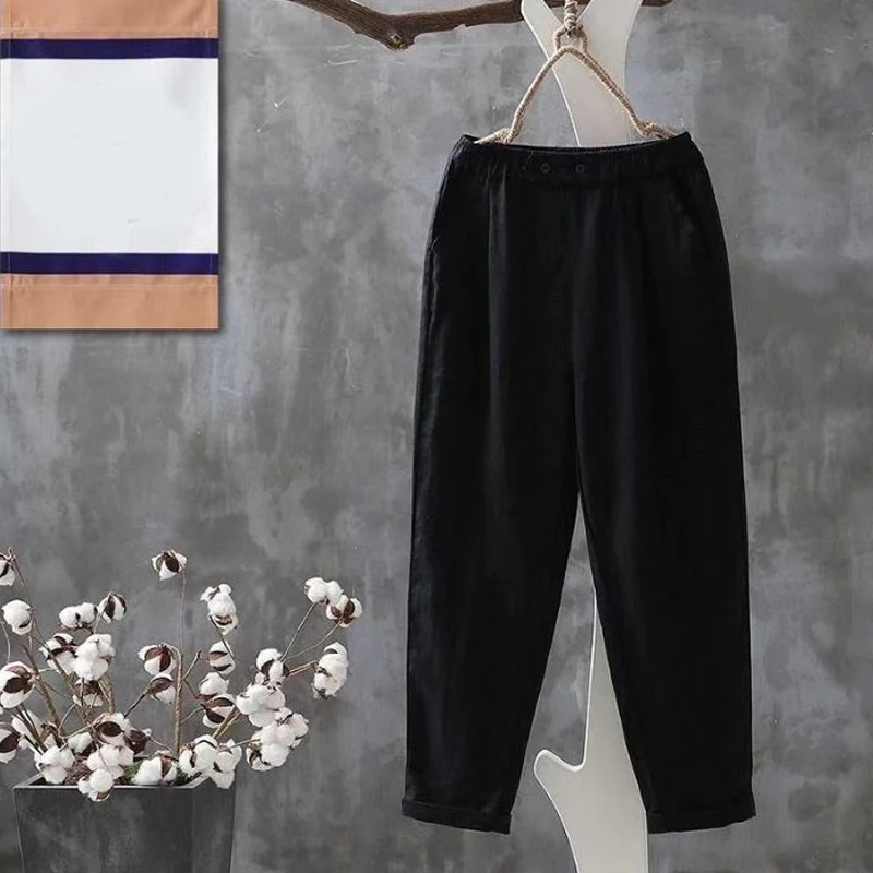 Printemps été lâche Haren pantalon pour femmes décontracté nouveau 2025 mode Simple coton pantalon couleur unie neuf points carotte pantalon