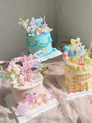 Cartoon Cute Animals Cake Topper Happy 1st Birthday Party Decor Kids Favor Cupcake Topper Jungle Baby Shower Boy Girl Supplies