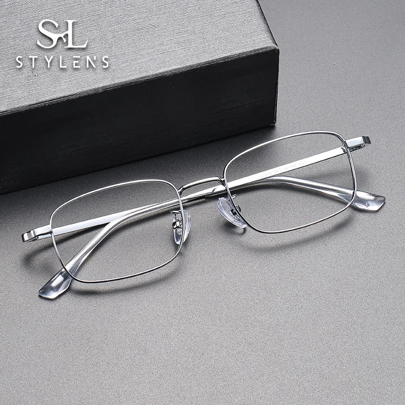 

STYLENS Business Ultralight Pure Titanium Square Fashion Men's Reading Glasses Anti Blue Light Prescription Customization 122216