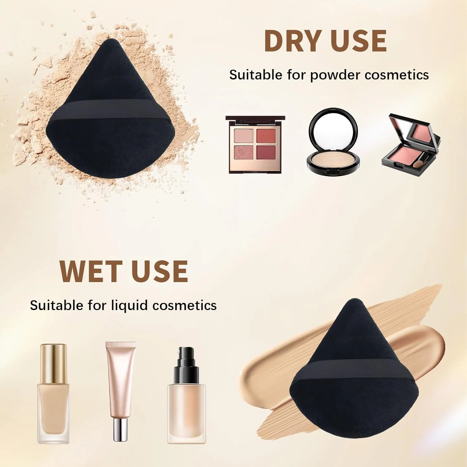Puder w pudrze, gąbeczka do makijażu w kształcie trójkąta, do pudru sypkiego, gąbka do nakładania pudru, welurowa gąbka do blendowania podkładu, narzędzie do makijażu.