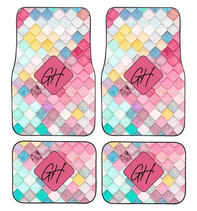 Personalised Custom Printed Initial Pastel Patterned Car Mats, Perfect Christmas Gift for Him or Her