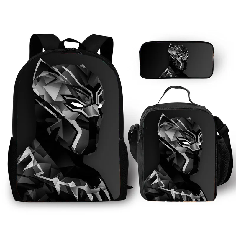 New 16in 3pcs Marvel Comics Panther Series Children's Backpacks Messenger Bag Waterproof Schoolbag For Primary School Students