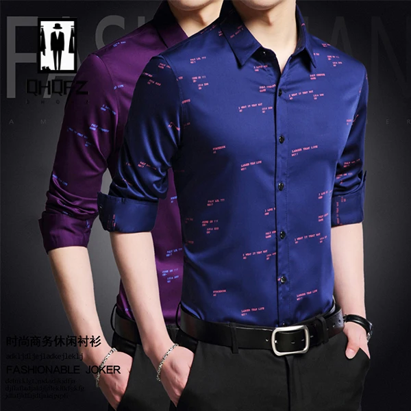 Camisa de manga larga con estampado de letras para hombre, top resistente a las arrugas, informal y a la moda