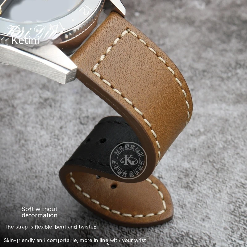 Genuine Leather Watch Band For Longines Pioneer  Time Watch Strap Waterproof Bottom L3.812.4  L3.82.4 Bracelet 21mm 22mm