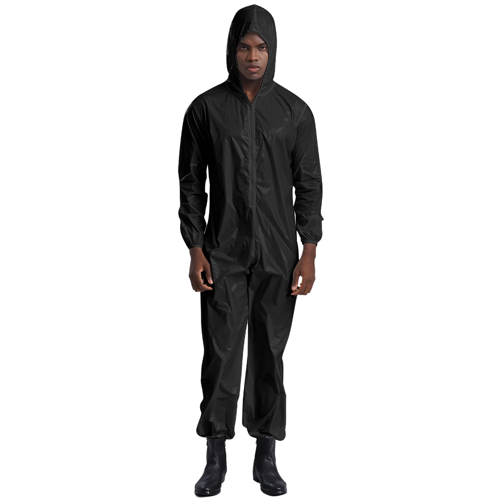 PVC Hooded Coverall for Men Workshop Worker Jumpsuit Flame Resistant Dustproof Coated Chemical Splash Disposable Work Jumpsuit