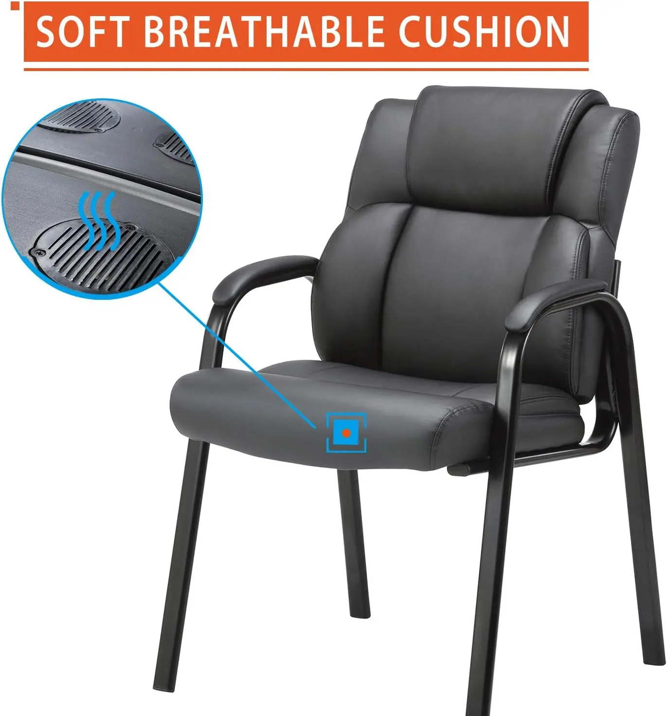 CLATHR-Chaise d'invité en cuir noir avec bras rembourré, assistant pour la réception, la réunion, la conférence, la salle d'attente, le bureau à domicile, 4 paquets