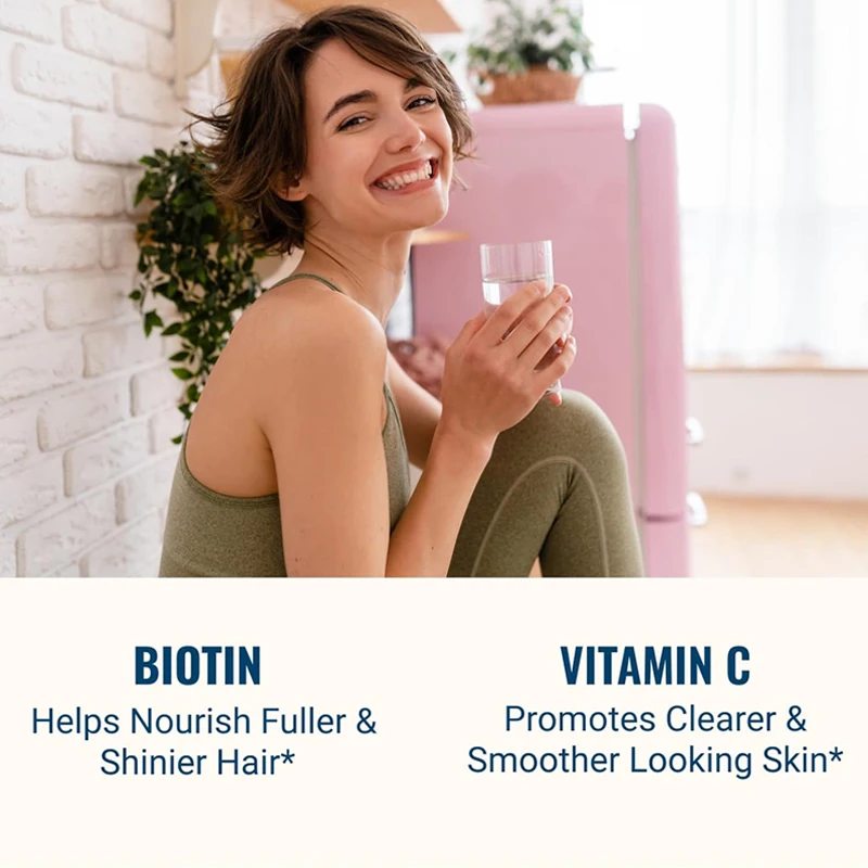 Kollagen-Typ i, ii, iii, v und x hydrolysiertes gemischtes Biotin und Vitamin C, geeignet für Haare, Haut und Nägel, 60 Kapseln