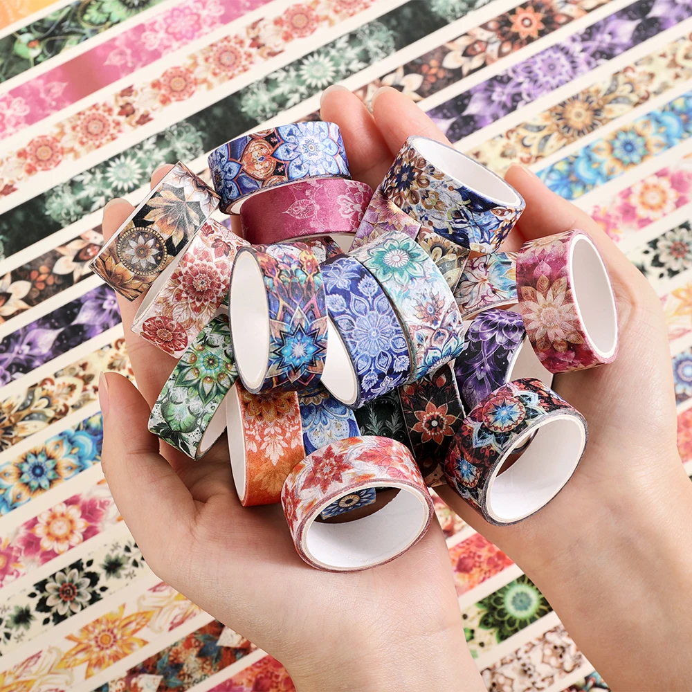 36 ロールヴィンテージマンダラ和紙テープカラフルなマンダラ花柄スクラップブッキングステッカーテープジャーナリングクラフト学校用