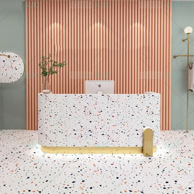 أفضل مكاتب الاستقبال بأضواء LED درج صغير تنفيذي فريد مكاتب الاستقبال الحديثة الجمال Mostrador De Tienda الأثاث العصري