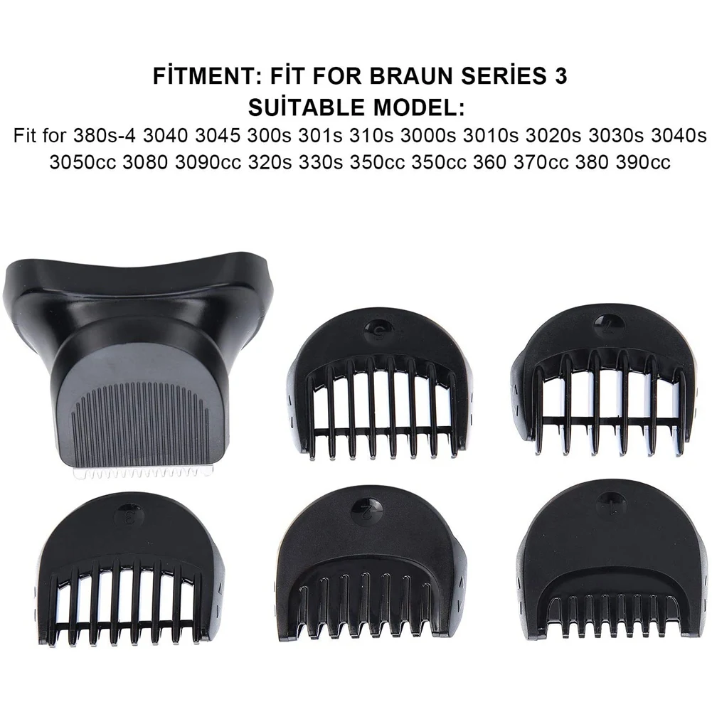 Cabeça de aparador de barba, cabeça de aparador de barbear de substituição com 5 peças 1/2/3/5/7mm conjunto de corte de pente guia para Braun Série 3