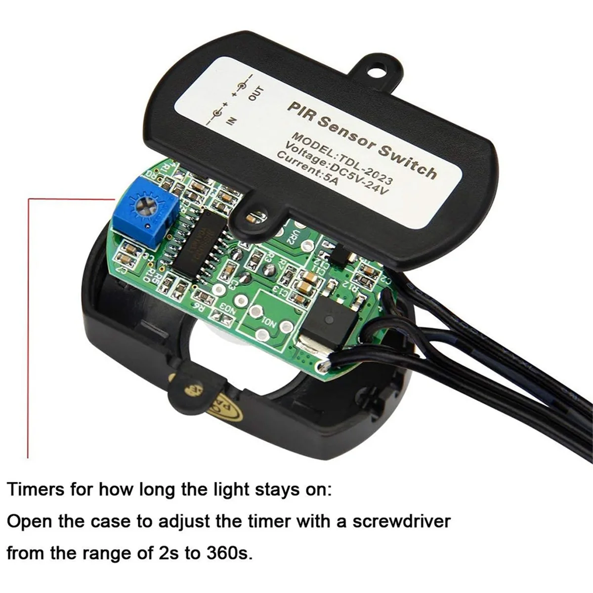 A83Z DC 5V-24V 5A PIR Motion Activated Sensor Switch with DC Coupler Cable for LED Strip Light