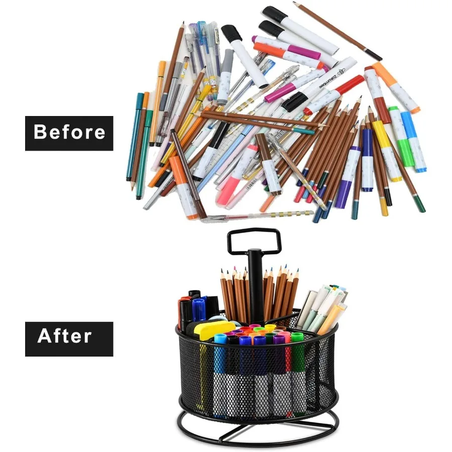 Mesh Desk Organizer 360Degree Rotating MultiFunctional Pen Holder 4 Compartments Desktop Stationary Organizer Home Office Art S