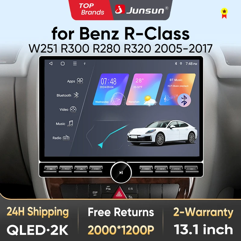 Radio para coche Junsun de 13,1 pulgadas QLED inalámbrico CarPlay Android para Mercedes-Benz Clase R W251 2005-2017, sistemas inteligentes DSP SWC