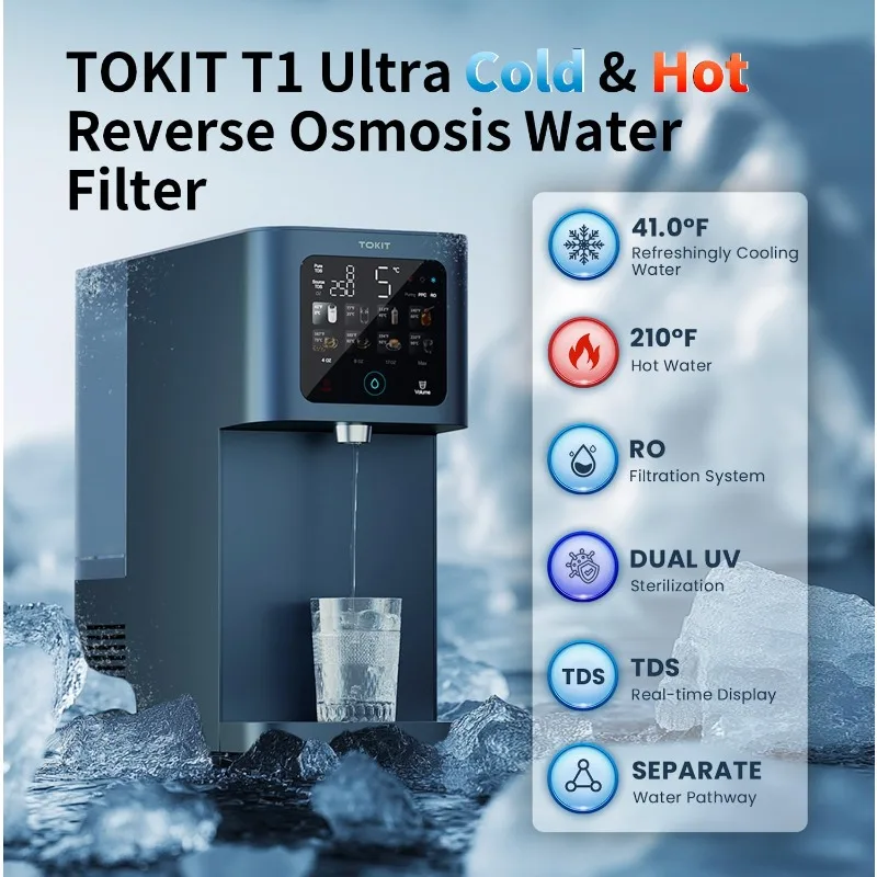 Reverse Osmosis Water Countertop, T1 Ultra UV Hot & Cold Water Dispenser, 5℃ Cooling and 3S Instant Heating Tech