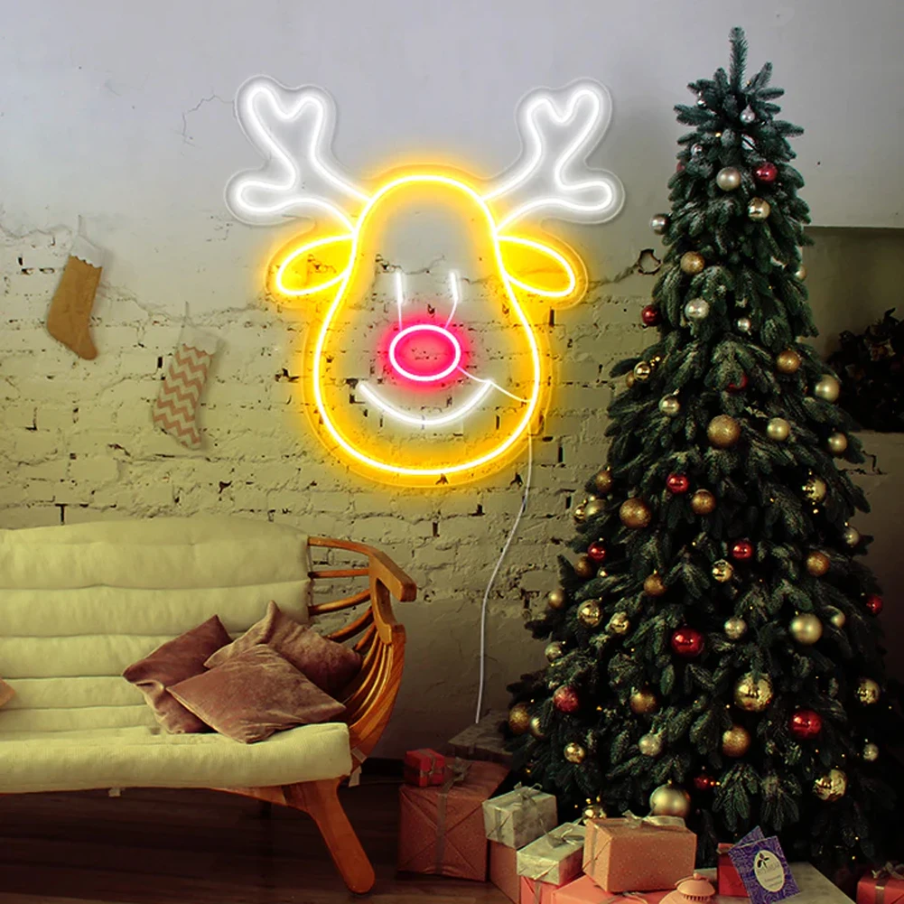 Kerstrendier neonbord, LED-muurkunst voor vakantie Nieuwjaar Decor USB-aangedreven kerstlicht voor woonkamer slaapkamer wintercadeau