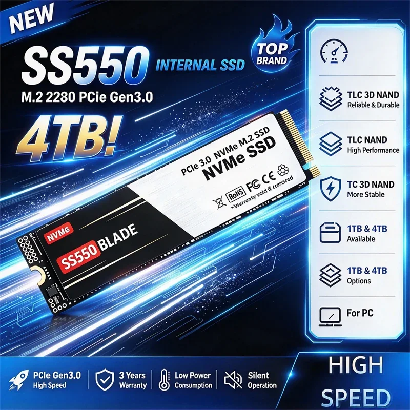 Internal Solid State Drive SS550 M.2 NVMe SSD PCIe Gen3.0 x3 M.2 2280 High Speed Storage for Desktop Laptop PC