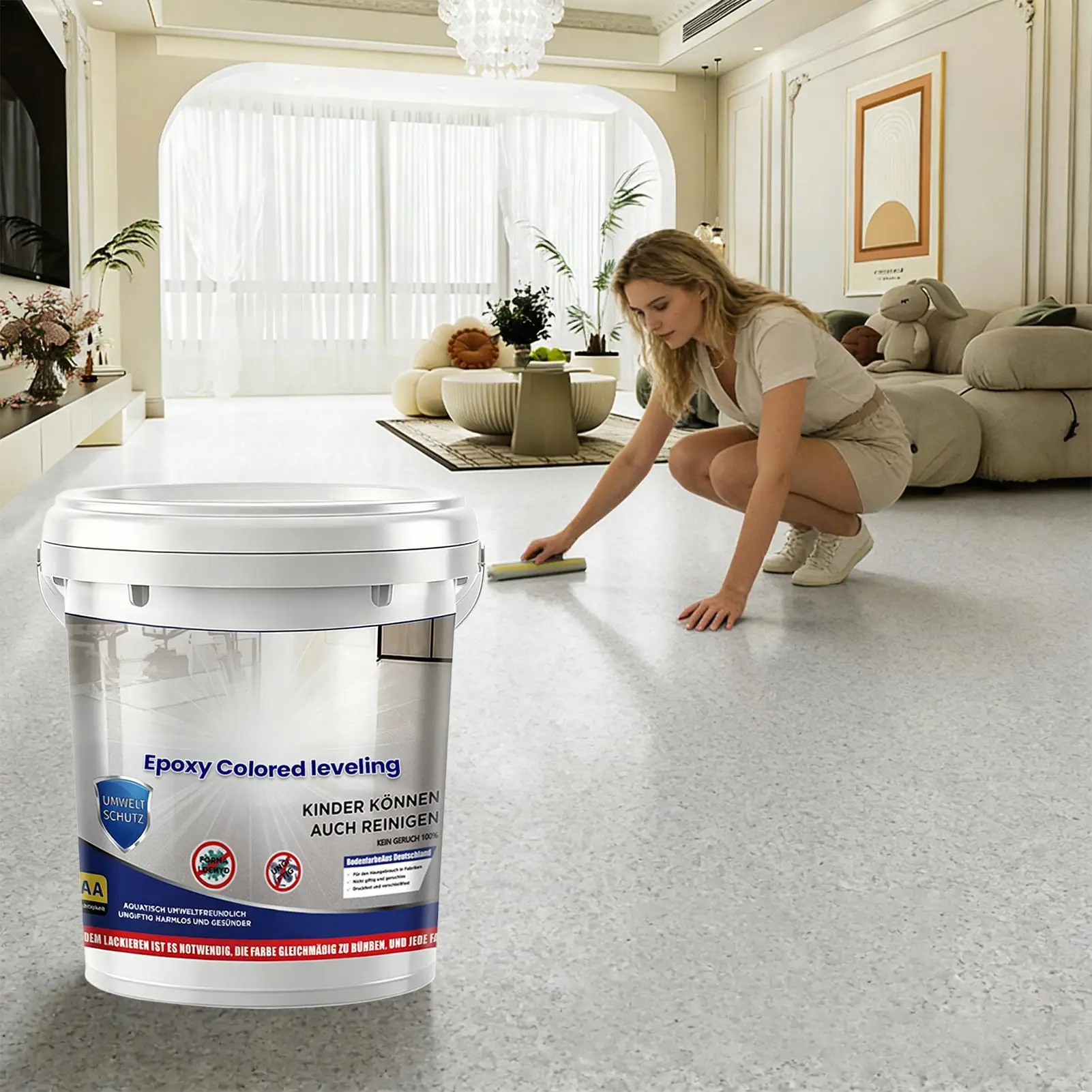 500g Epoxy Flooring Paint Sand Water Based Self Leveling High Gloss For House Home Dorm Apartment Indoor Shower Room