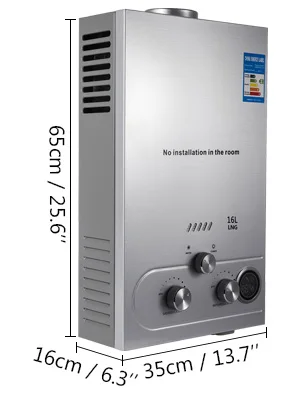 Vevor Lpg Warmwaterboiler Propaan Gas Lpg Tankless 6/8/10/12/16/18l 4.8gpm Roestvrijstalen Propaan Gasboiler Kit