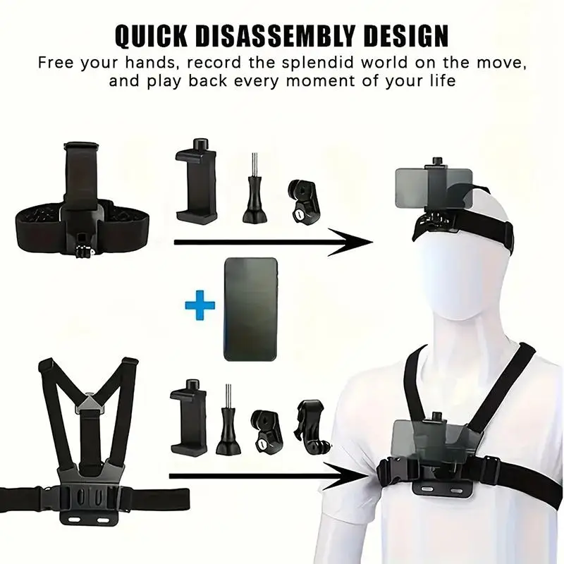 Universal Action Camera Head Strap Mount Adjustable 1-5Pcs Kit for   Outdoor Skiing Vlog Recording