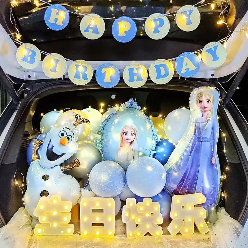 Decoraciones de fiesta de cumpleaños de Frozen de Disney, globos, Elsa, pancarta de feliz cumpleaños, telón de fondo, vajilla desechable,