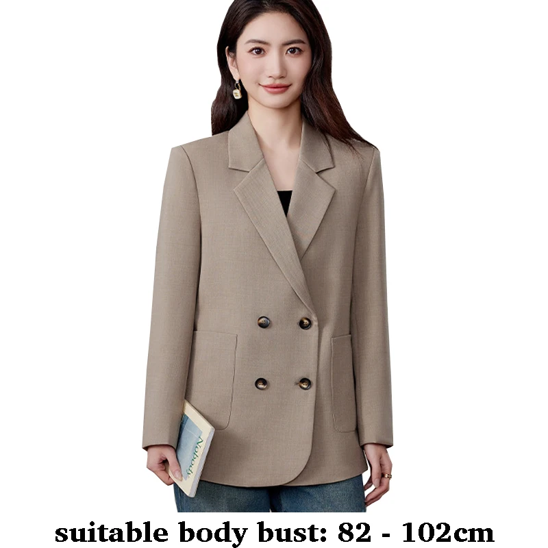 高品質レディースブレザー ノッチカラー ダブルブレストジャケット 秋冬2025 エレガントオフィスウェア ブラック カーキ