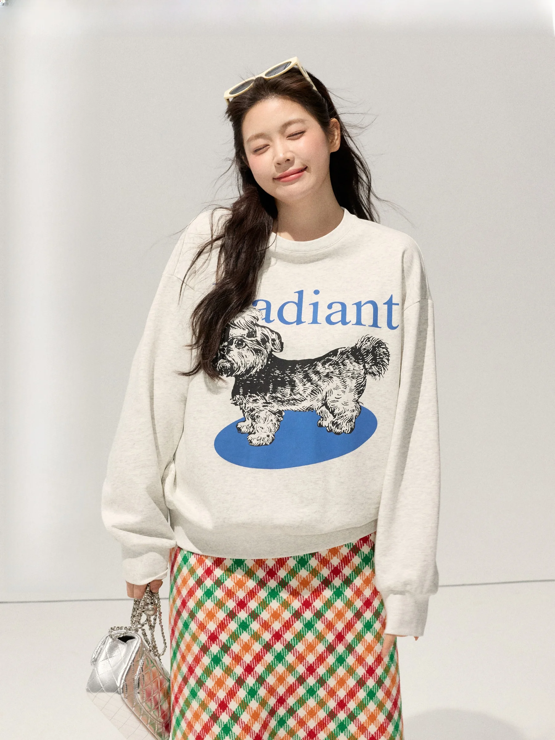 

Loose Fit Long Sleeve round Neck Dog Print Sweatshirt plus Size Casual Style Comfortable Cotton Blend Women's T-Shirt
