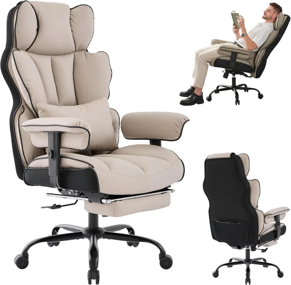 Big and Tall Office Chair 400lbs,Leather High Back Gaming Chair with Foot Rest, Reclining Chair Executive Ergonomic