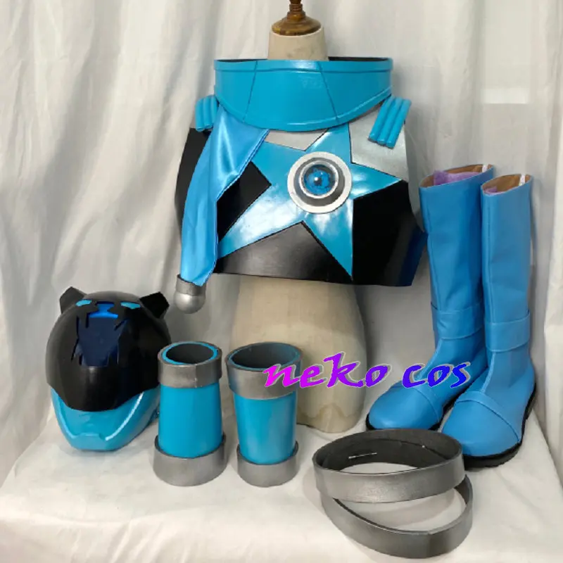 

nekocos UCHU SENTAI KYURANGER Koguma Sky Blue Arm mask helmet shoes arm cover Chest armor belt Cosplay costume