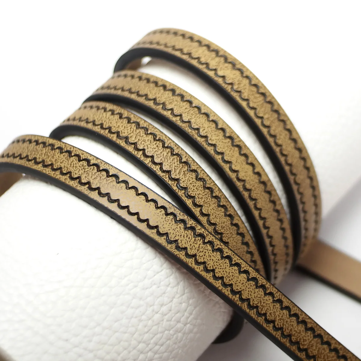 45inch Light Brown Ripple Embossed Leather Cord,10mm Leather Strip,Three-Dimensional Texture Craft Cord Necklace Bracelet Making