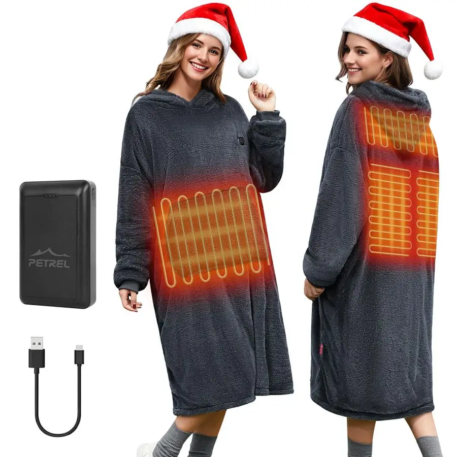 

Heated Blanket Hoodie with 16000 mAh Battery,Cordless Heating Throw,Electric Shawl Robe with Sleeves,Gift for Family