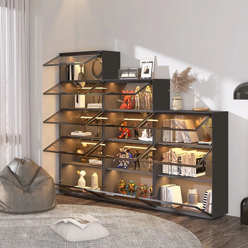 Italian minimalist glass door paint bookcase, free combination storage figure display cabinet, dust-proof whole wall bookshelf