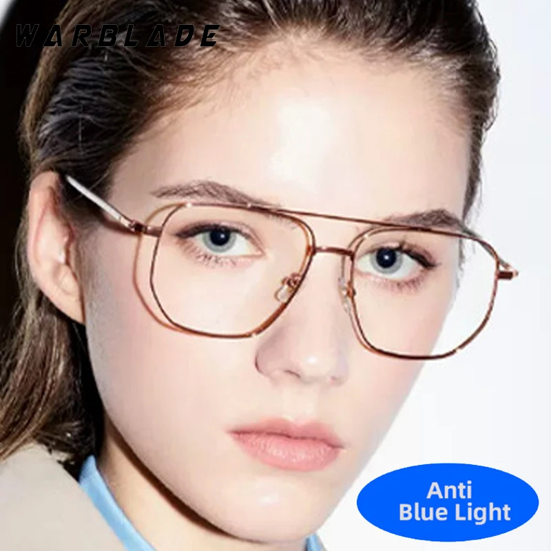 

Retro Pilot Metal Double Bridge Anti-Blue Light Women Men Glasses Luxury Design Reading Eye Protection Optical Eyeglasses UV400