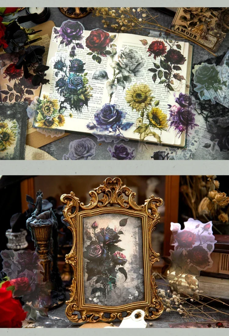 30 Stück Material Scrapbook Papier Bloom Dark Paket Retro Handbuch Dekoration Materialien Notebooks Handschrift – Detail 4