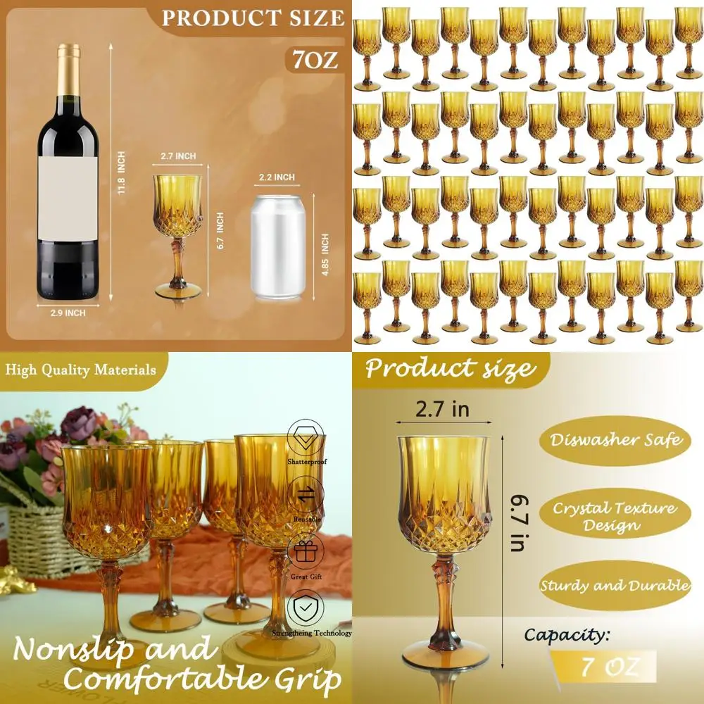 

Amber Vintage-Style Plastic Wine Glasses, 48-Pack for Weddings and Grand Events