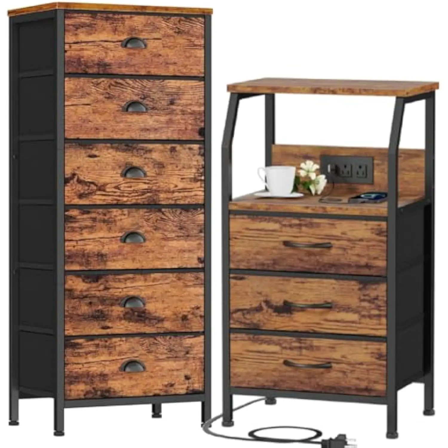 

Наборы комода и прикроватной тумбочки, высокий комод с 6 ящиками + прикроватная тумбочка с зарядной станцией