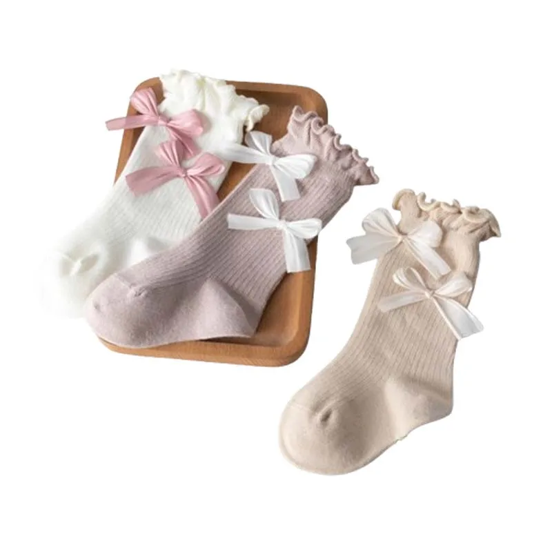 3Pair/lot new girls' bow casual socks