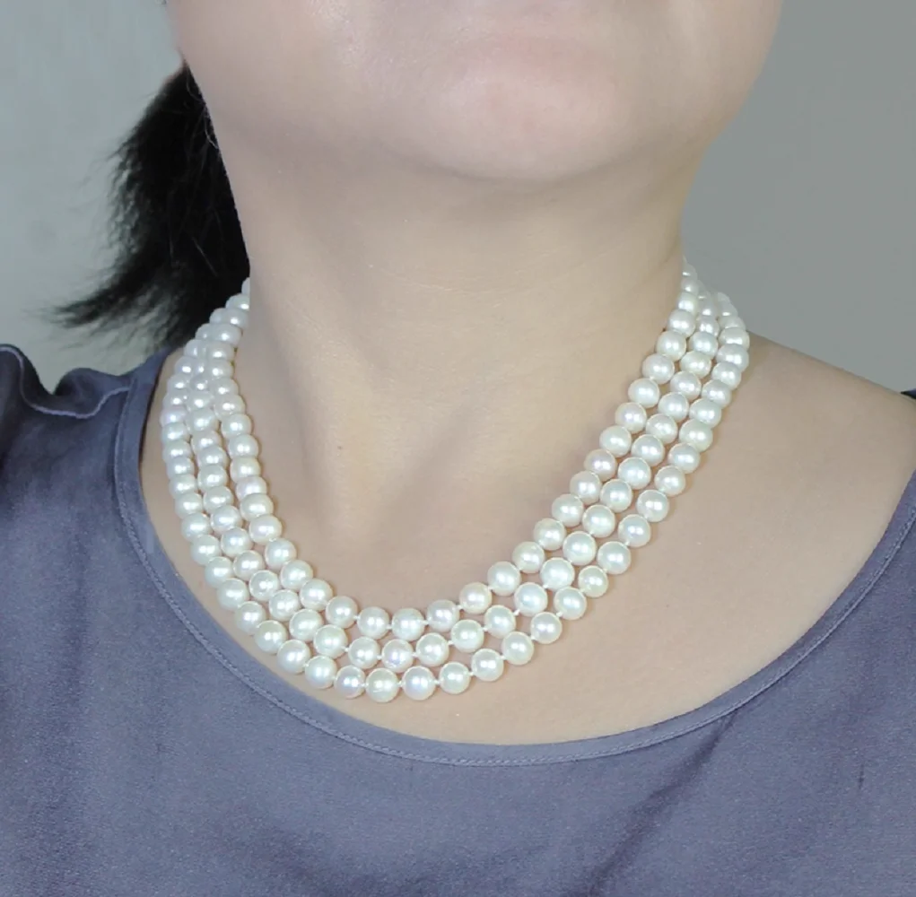 

Классическое - Ожерелье из натурального японского круглого жемчуга AAA7-8 мм/2 ряда -40-42 см/43-45 см-3 ряда -40-41-43 см/43-44-45 см/925s