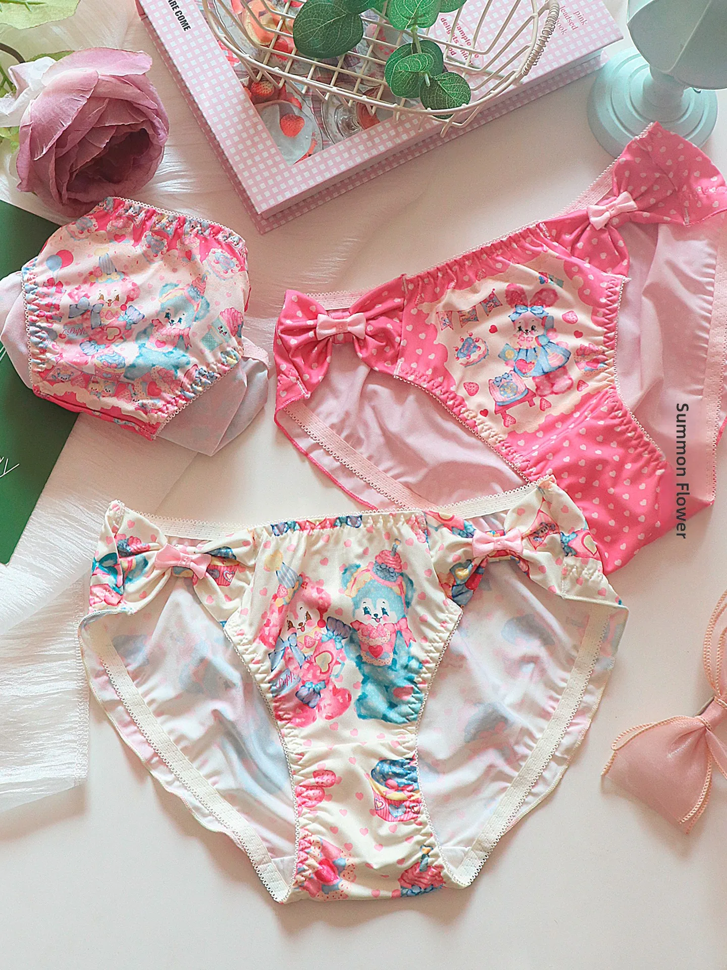 Cute Rabbit Bear Loli Style Women's  Panties Breathable Pure Cotton Crotch Sexy mid Waist  Knot Design Under...