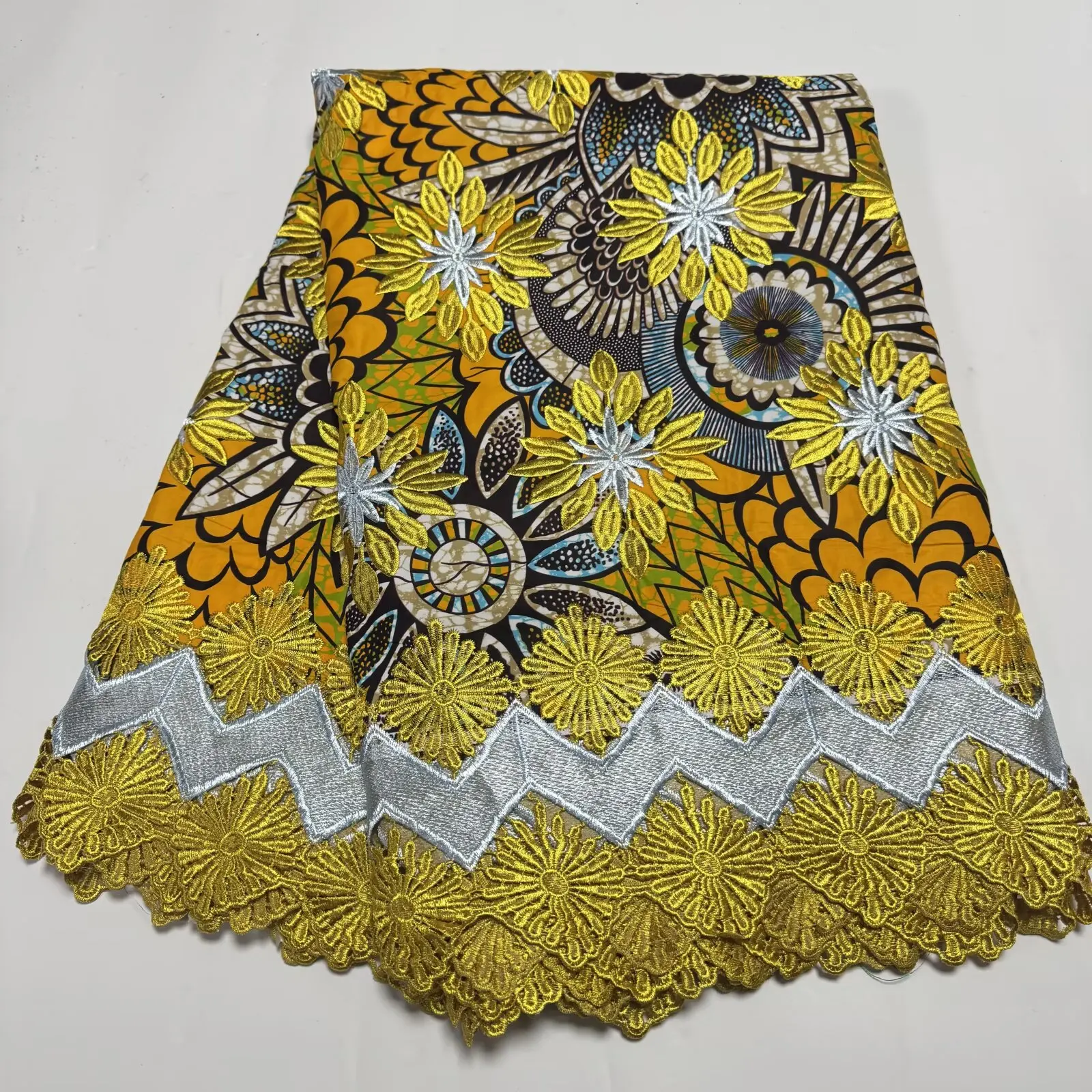 التطريز الشمع الأفريقي مع جبر الدانتيل ، القطن الشمع الفاخرة التطريز أنقرة الشمع النسيج النساء اللباس Loincloth 6 ياردة #2
