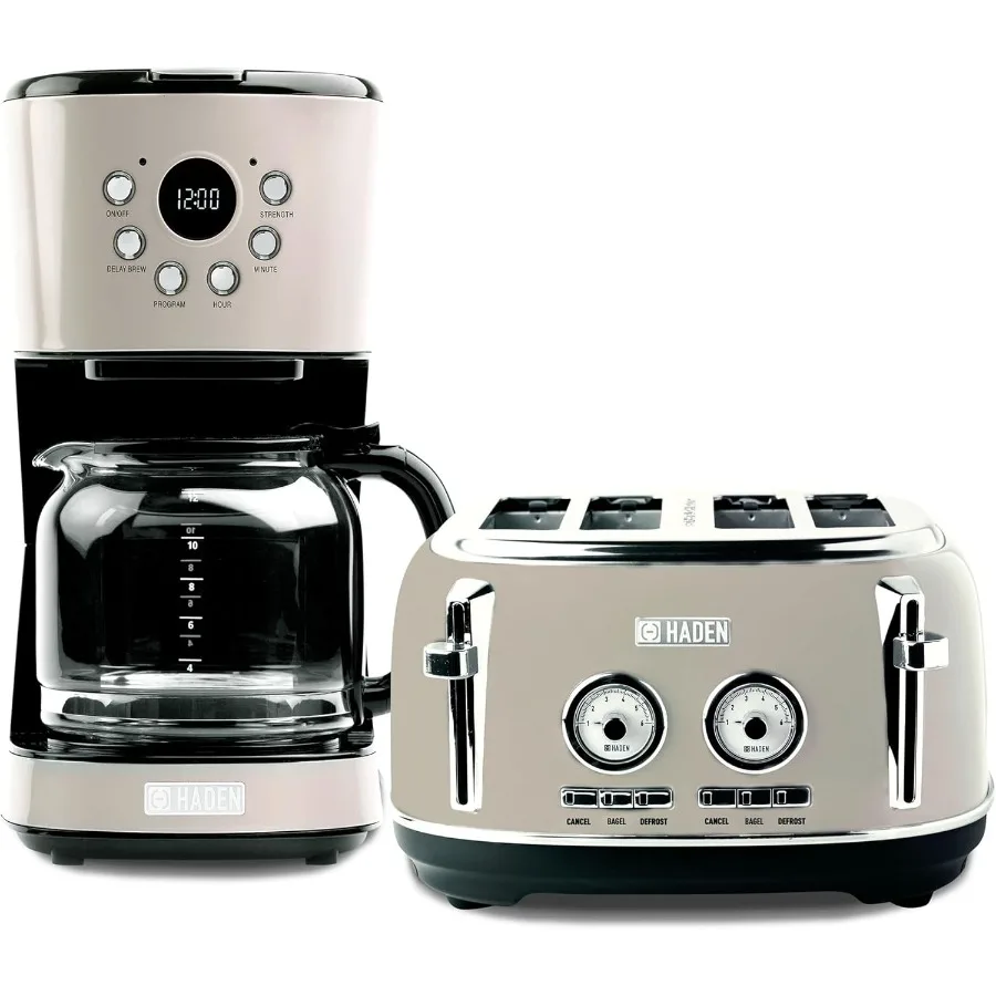 

Программируемая капельная кофеварка на 12 чашек с корсетом, тостер из нержавеющей стали с широкими отделениями на 4 ломтиках, хром