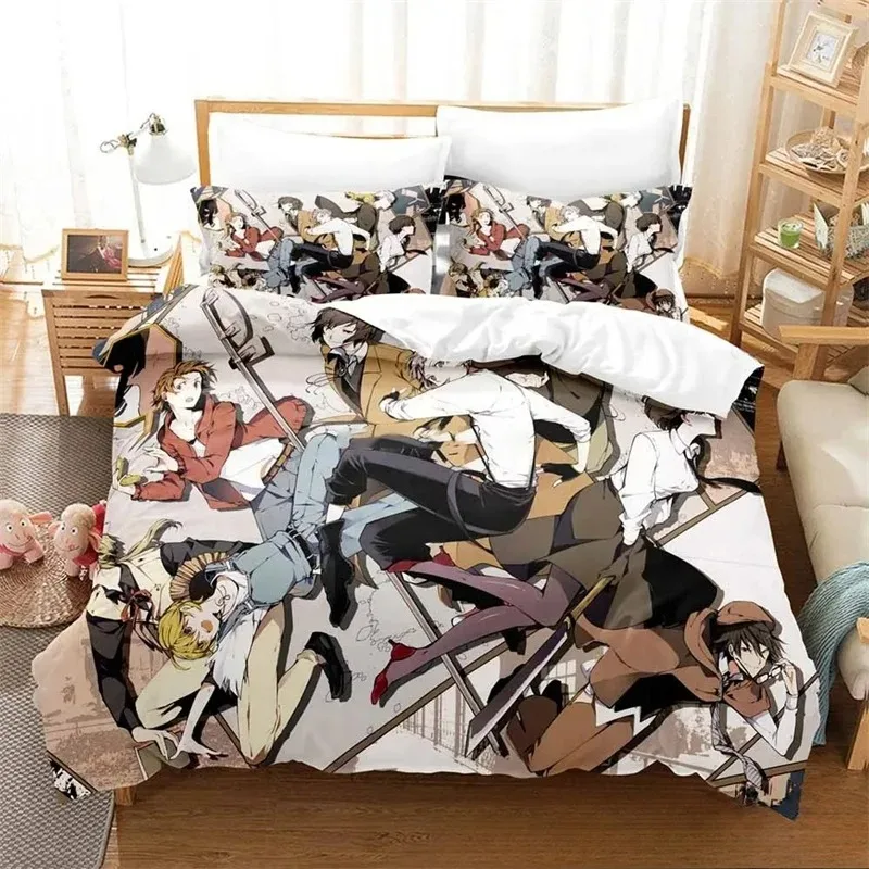 3D Printed Anime Bungo Stray Dogs Bedding Set,Girls Boys Adult Single Twin Queen Size,Duvet Cover Pillowcase Bedding