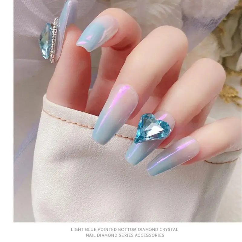 Accesorios para uñas de cristal azul, taladro de cono, accesorios de joyería para arte de uñas, joyería puntiaguda