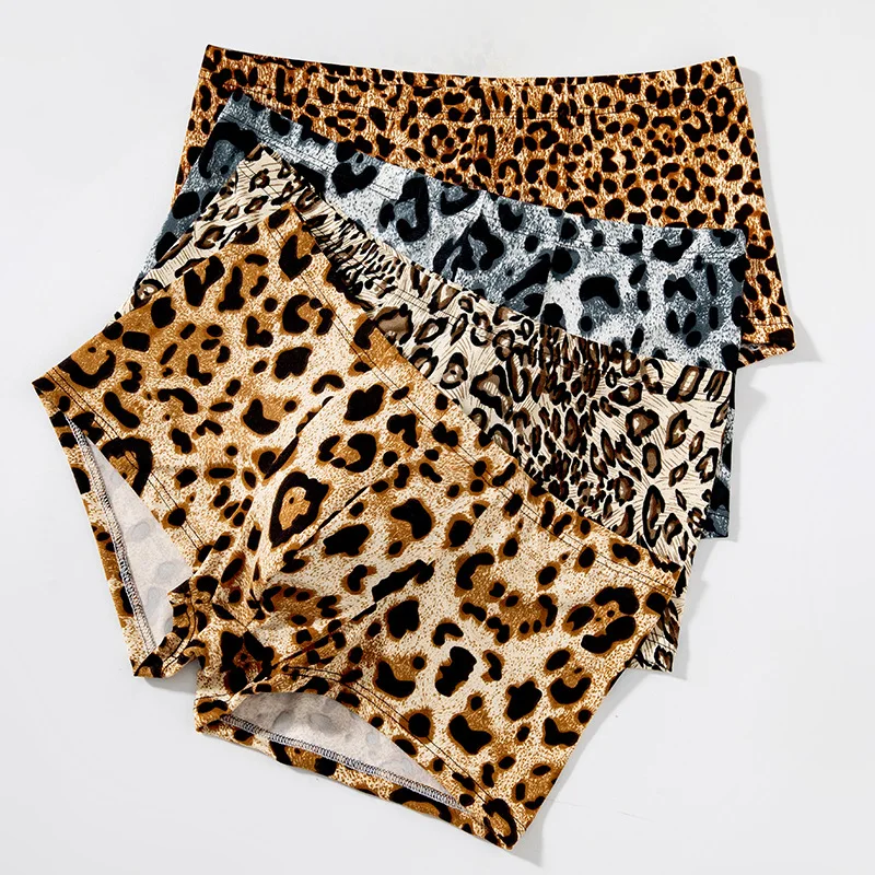 Модные шорты-боксеры с леопардовым принтом, дышащие тонкие мужские трусы из ледяного шелка, U-образные выпуклые трусы, сексуальные быстросохнущие трусики