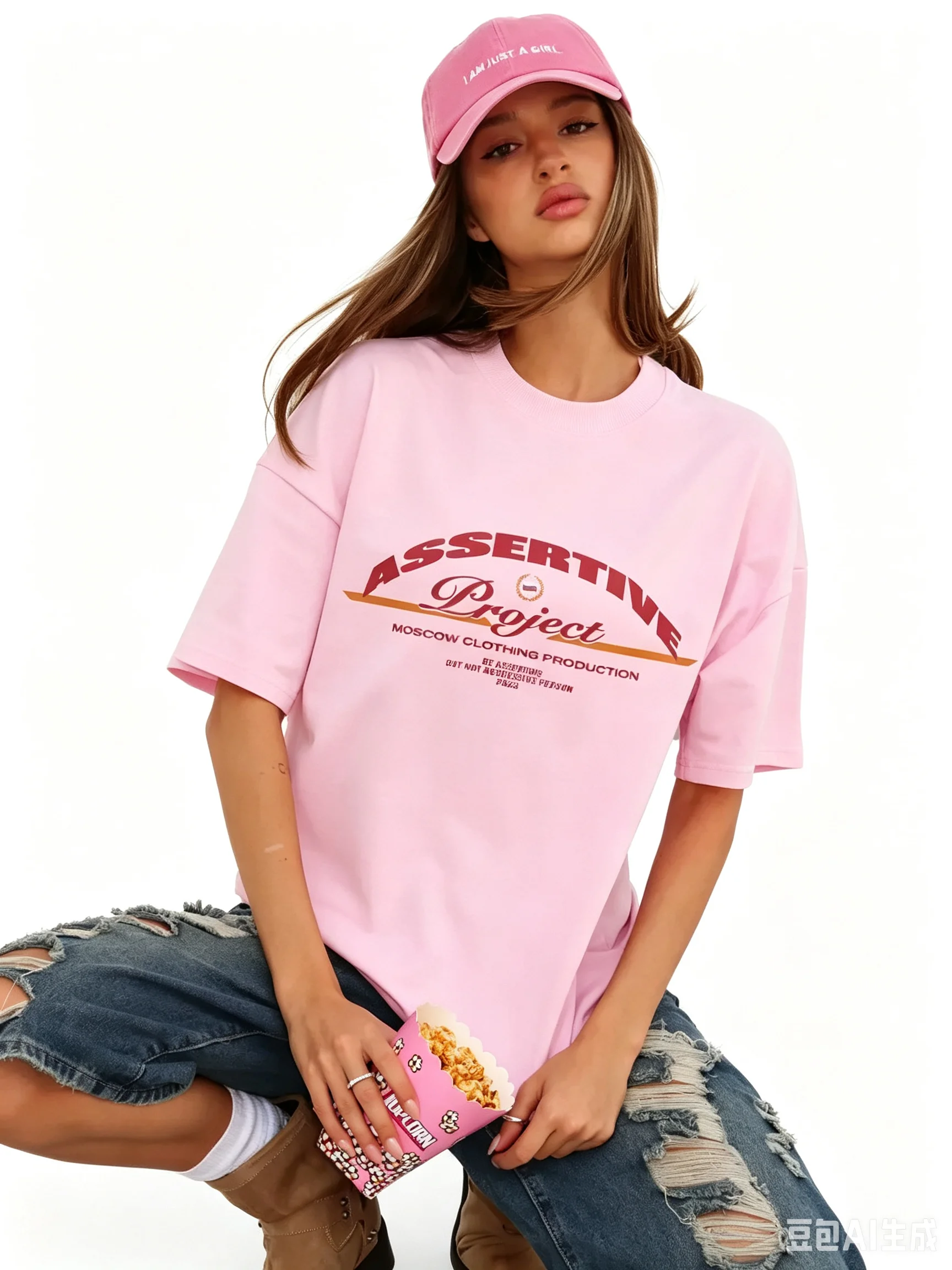 Arch Assertive Project Vintage Text Print Oversized Sweet Pink 100% Cotton T Shirt Russian Fashion Women Preppy Streetwear Loose