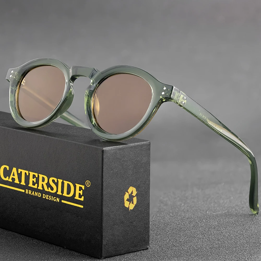 Óculos de Sol Polarizados Redondos CATERSIDE para Homens, Armação Vintage TR90, Óculos de Sol de Alta Qualidade para Mulheres, Para Dirigir e Pescar, Proteção UV400