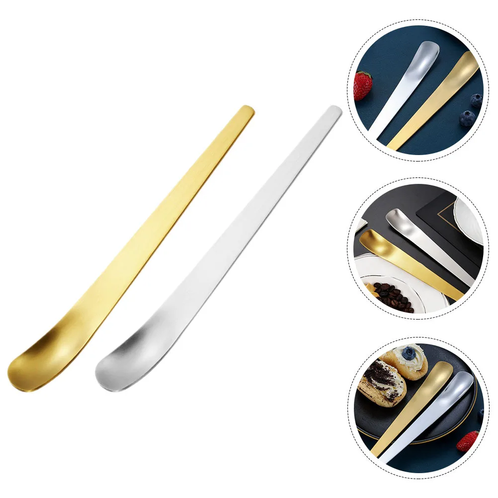 

2Pcs Stainless Steel Dessert Spoons Ice Cream Coffee Tea Small Spoons Multipurpose Mixing Portable Household Use